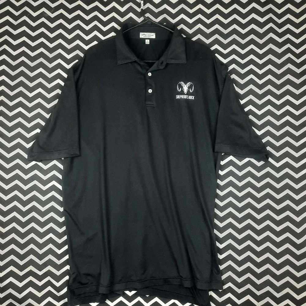 Peter Millar Summer Comfort Polo Shirt Mens‎ XL Black Shepherds Rock Golf Logo